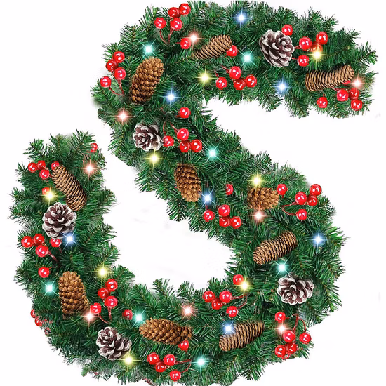 Nova cana de natal guirlanda de natal artificial ao ar livre guirlanda de pinheiro com luzes alimentado por bateria guirlanda de natal