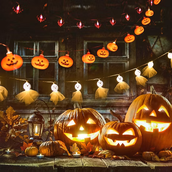 Luzes de corda LED atacado série de morcegos assustadores luzes de férias luzes decorativas aranha luzes de abóbora de Halloween