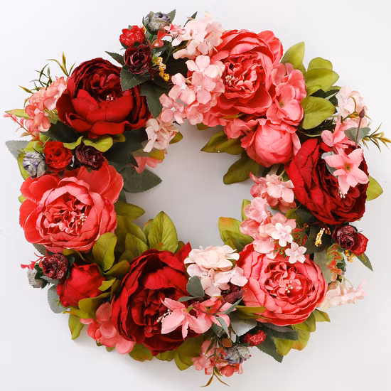 Peônia simulação guirlanda porta decoração anel flores decorativas flor de seda simulação flores guirlanda de natal