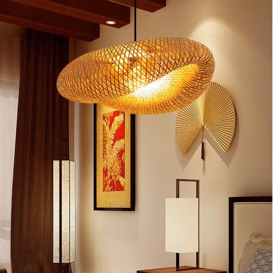 Lustre de bambu simples para restaurante, candelabro de bambu para jardim, hotel, casa de chá, quarto, varanda, lanternas